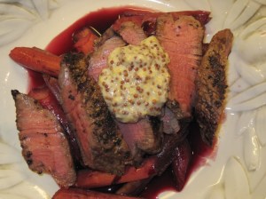 Steak with Rhubarb, Red Wine and Mustard Sauce