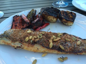 Grilled Rockfish with Charred Eggplant and Peppers